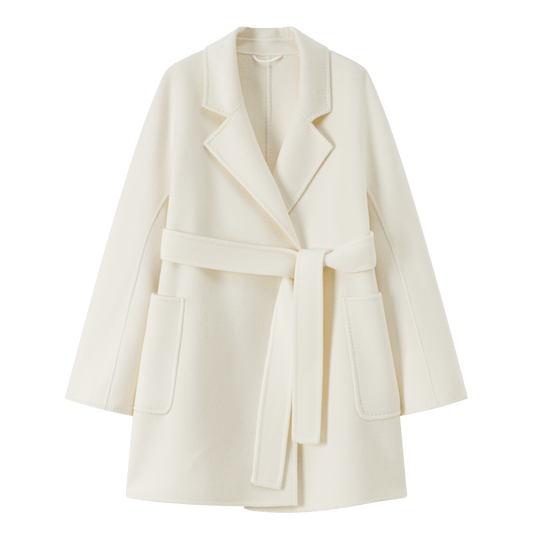 Women's White Mid - length Robe - style Double - faced Wool Coat | Petite - Friendly, High - end Elegance - 幽兹