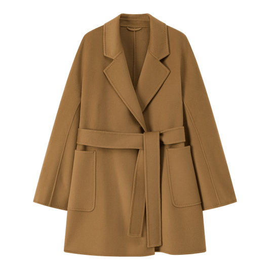 Women's Camel Mid - length Robe - style Double - faced Wool Coat | Petite - Friendly, High - end Elegance - 幽兹