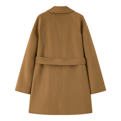 Women's Camel Mid - length Robe - style Double - faced Wool Coat | Petite - Friendly, High - end Elegance - 幽兹