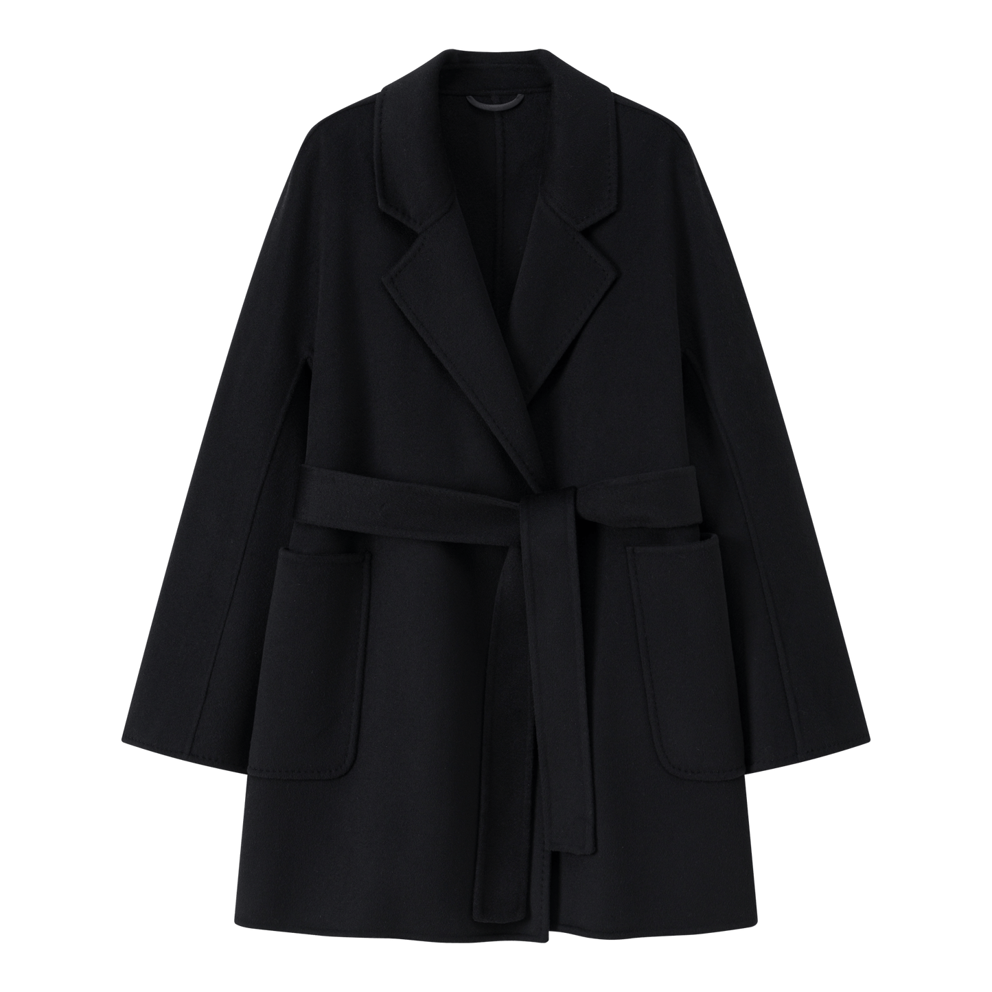 Women's Black Mid - length Robe - style Double - faced Wool Coat | Petite - Friendly, High - end Elegance - 幽兹