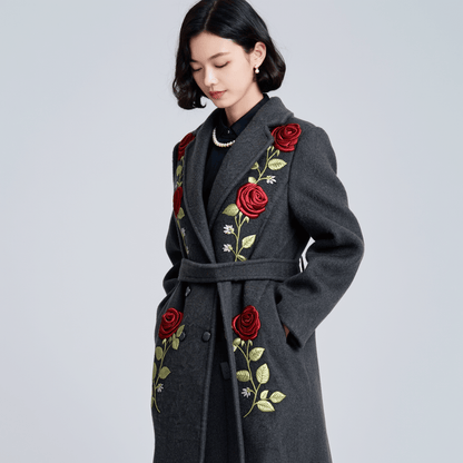 Custom Hand - Embroidered Wool Coat | 7 - Day Handmade Lead Time, Unique Floral Design - 幽兹