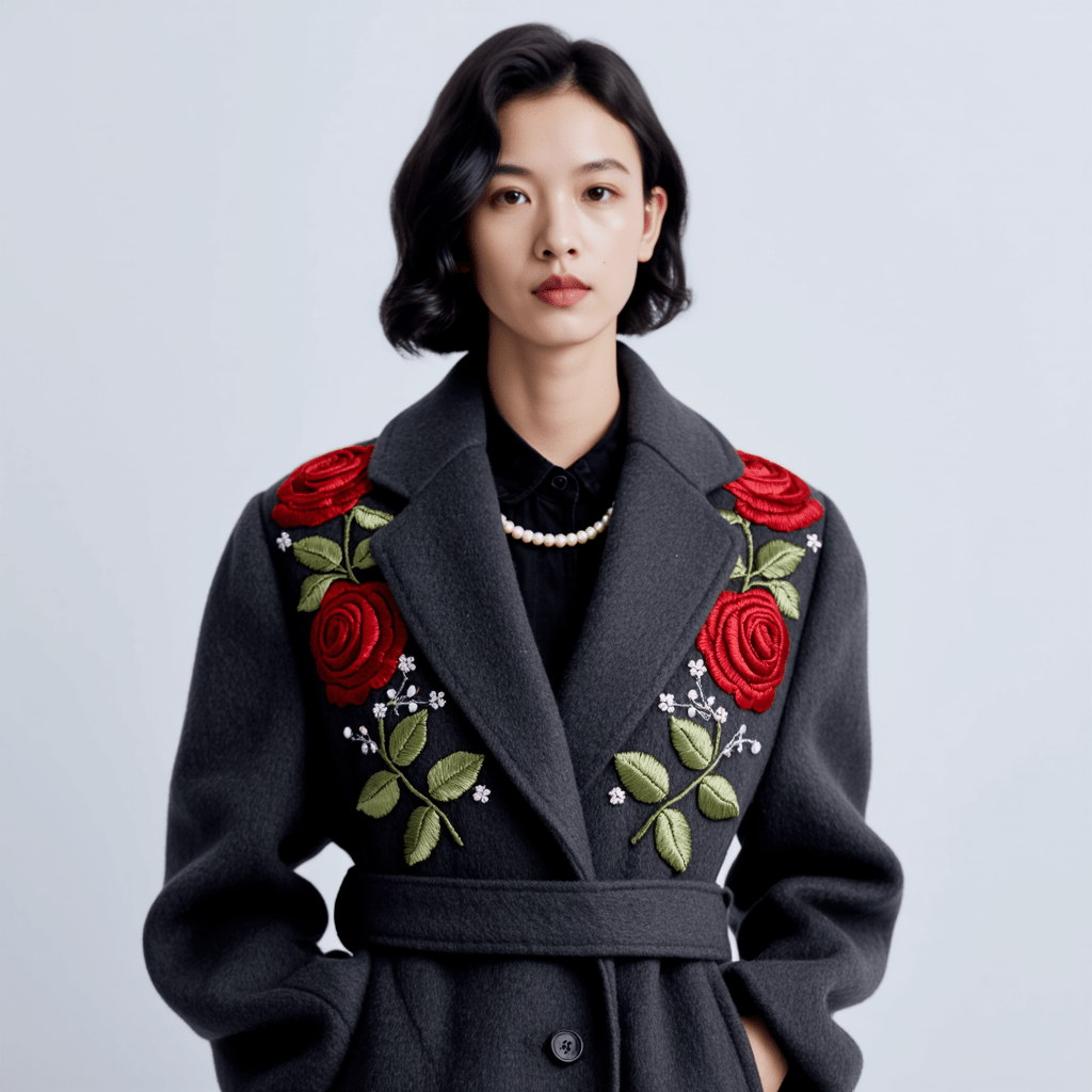 Custom Hand - Embroidered Wool Coat | 7 - Day Handmade Lead Time, Unique Floral Design - 幽兹