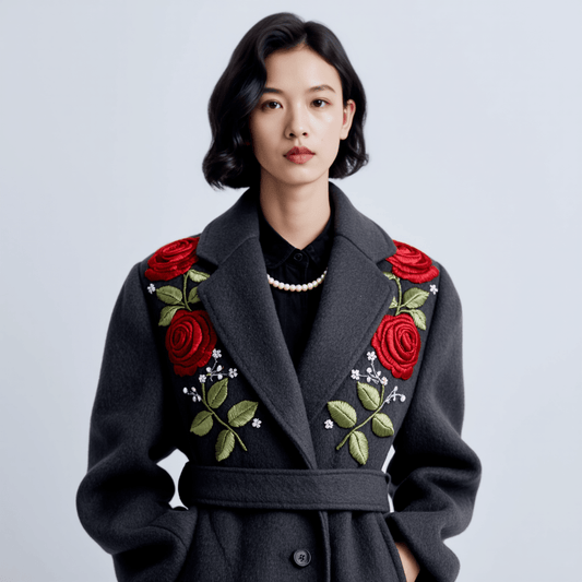 Custom Hand - Embroidered Wool Coat | 7 - Day Handmade Lead Time, Unique Floral Design - 幽兹