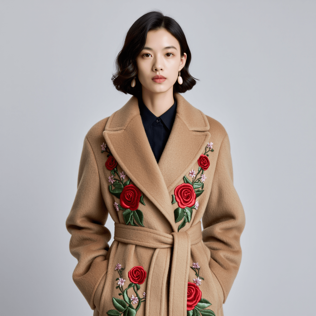 Custom Hand - Embroidered Wool Coat | 7 - Day Handmade Lead Time, Unique Floral Design - 幽兹