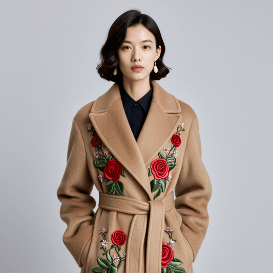 Custom Hand - Embroidered Wool Coat | 7 - Day Handmade Lead Time, Unique Floral Design - 幽兹