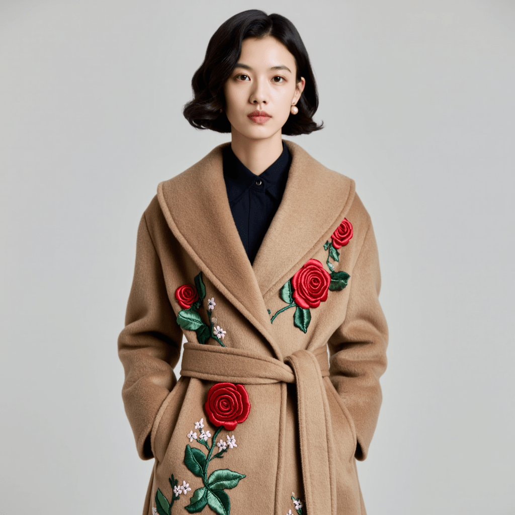 Custom Hand - Embroidered Wool Coat | 7 - Day Handmade Lead Time, Unique Floral Design - 幽兹